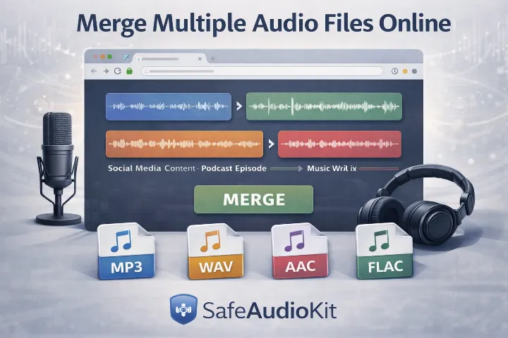 Online audio joiner tool showing multiple audio tracks being merged into one file